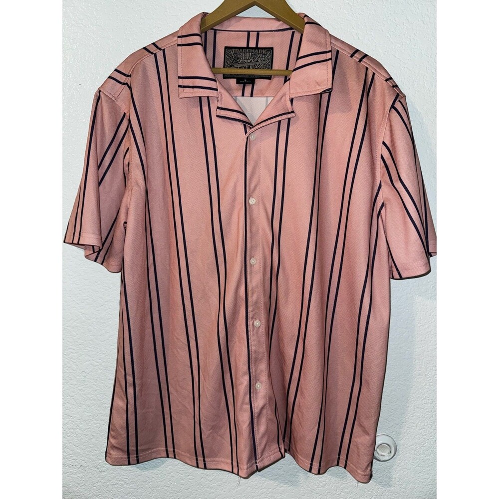 Trademark Brooklyn Shirt Mens L Pink Navy Stripe Short Sleeve Button Up